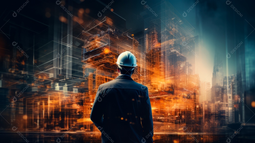 Future building construction engineering project devotion with double exposure graphic design created by realistic Generative AI (18).