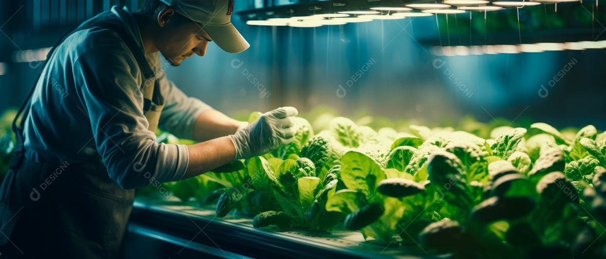Funcionário do sexo masculino está cuidando da colheita de vegetais.