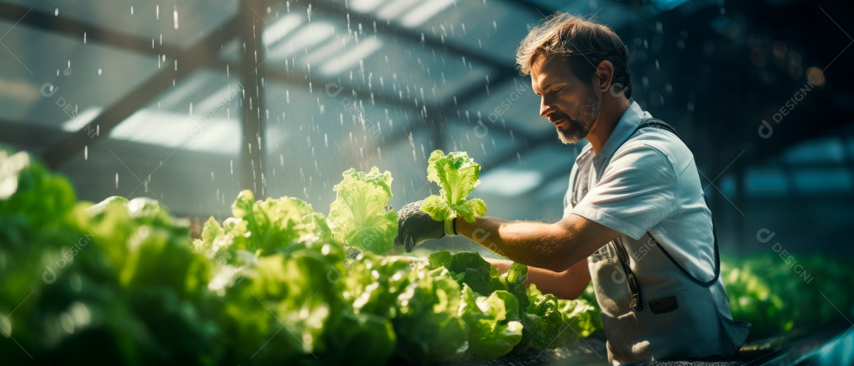 Funcionário do sexo masculino está cuidando da colheita de vegetais.