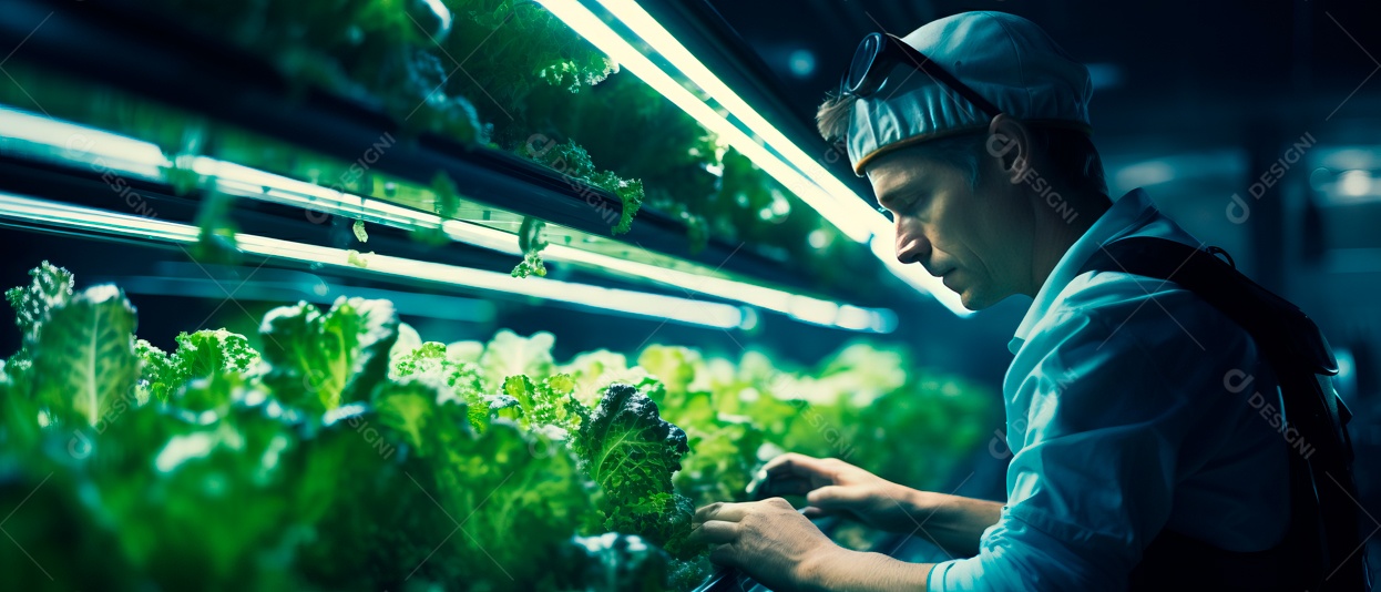 Funcionário do sexo masculino está cuidando da colheita de vegetais.