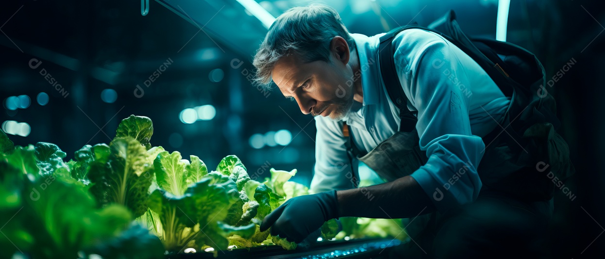 Funcionário do sexo masculino está cuidando da colheita de vegetais.