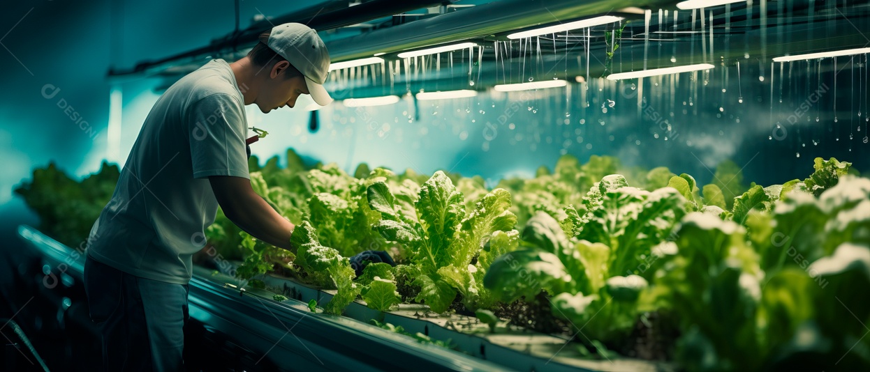 Funcionário do sexo masculino está cuidando da colheita de vegetais.