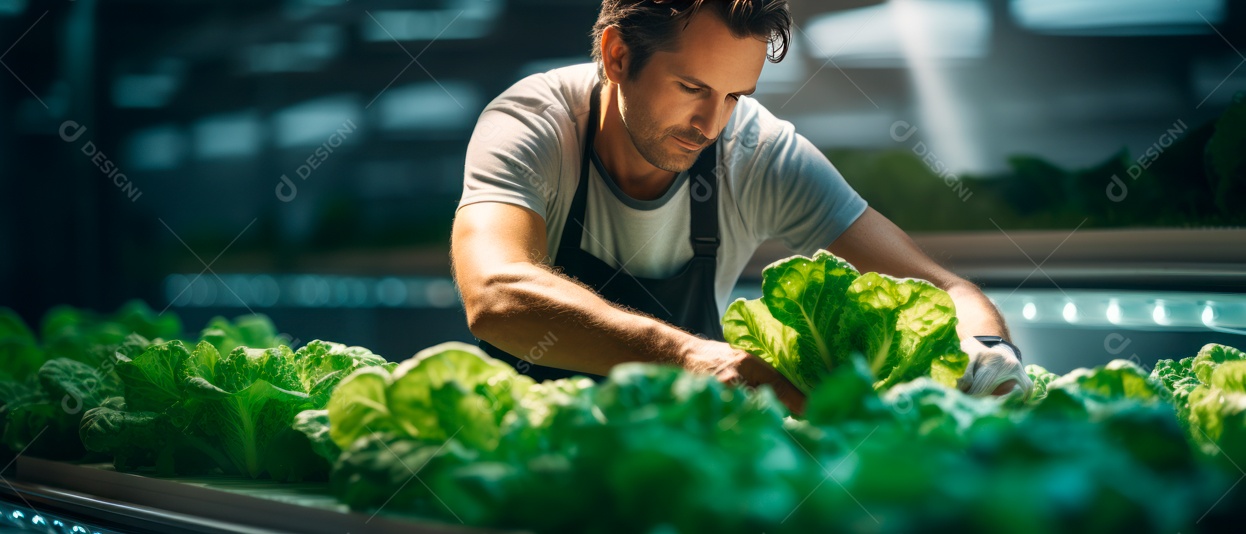 Funcionário do sexo masculino está cuidando da colheita de vegetais.