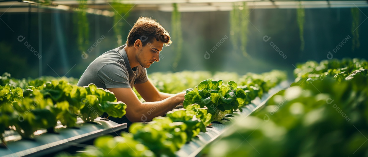 Funcionário do sexo masculino está cuidando da colheita de vegetais.