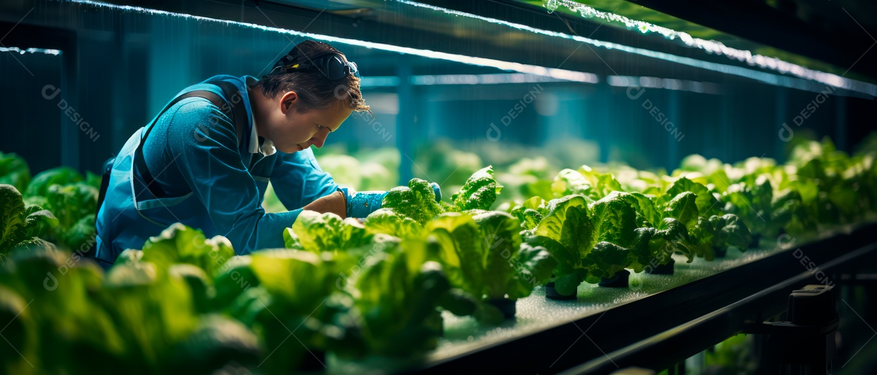 Funcionário do sexo masculino está cuidando da colheita de vegetais.