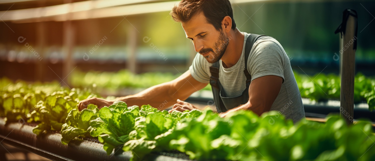 Funcionário do sexo masculino está cuidando da colheita de vegetais.