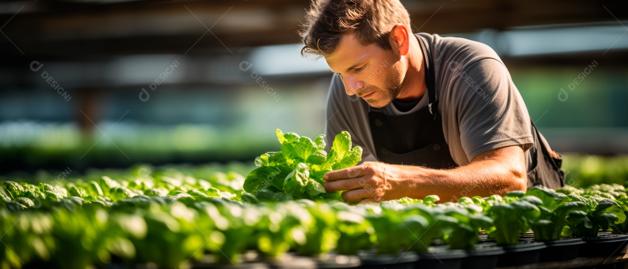 Funcionário do sexo masculino está cuidando da colheita de vegetais.