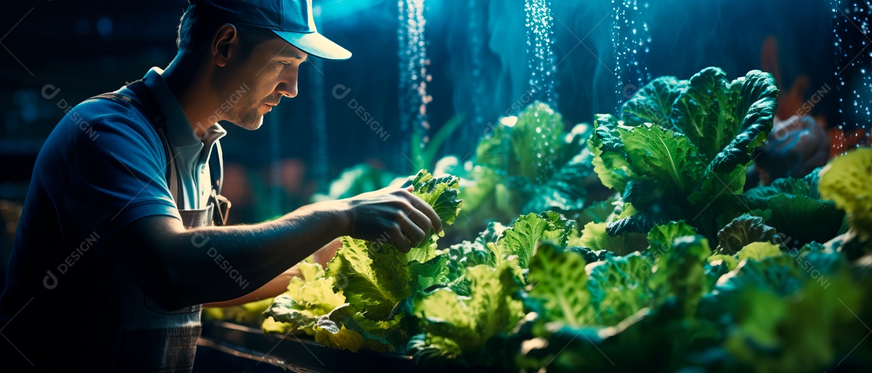 Funcionário do sexo masculino está cuidando da colheita de vegetais.