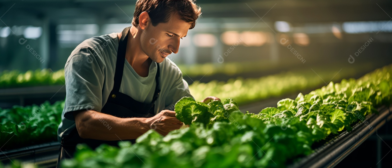 Funcionário do sexo masculino está cuidando da colheita de vegetais.