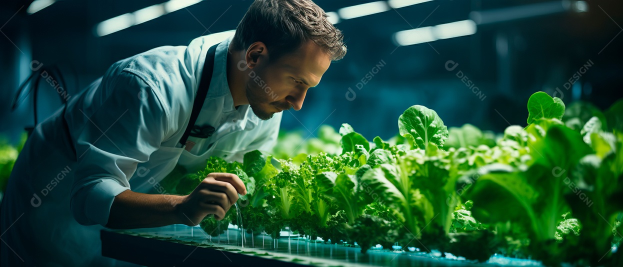 Funcionário do sexo masculino está cuidando da colheita de vegetais.