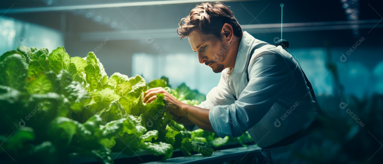 Funcionário do sexo masculino está cuidando da colheita de vegetais.