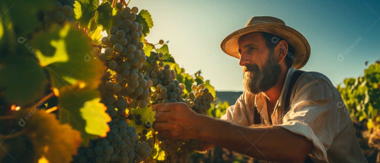 Mãos de pessoas colhendo uvas.