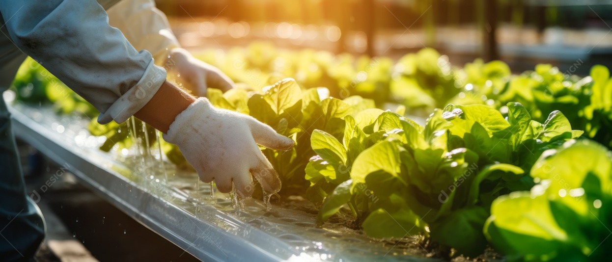 Mãos de pessoas cuidando da colheita de vegetais.
