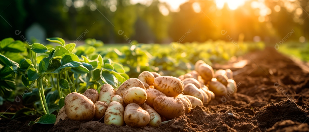 Mãos de pessoas cuidando da colheita de batata.