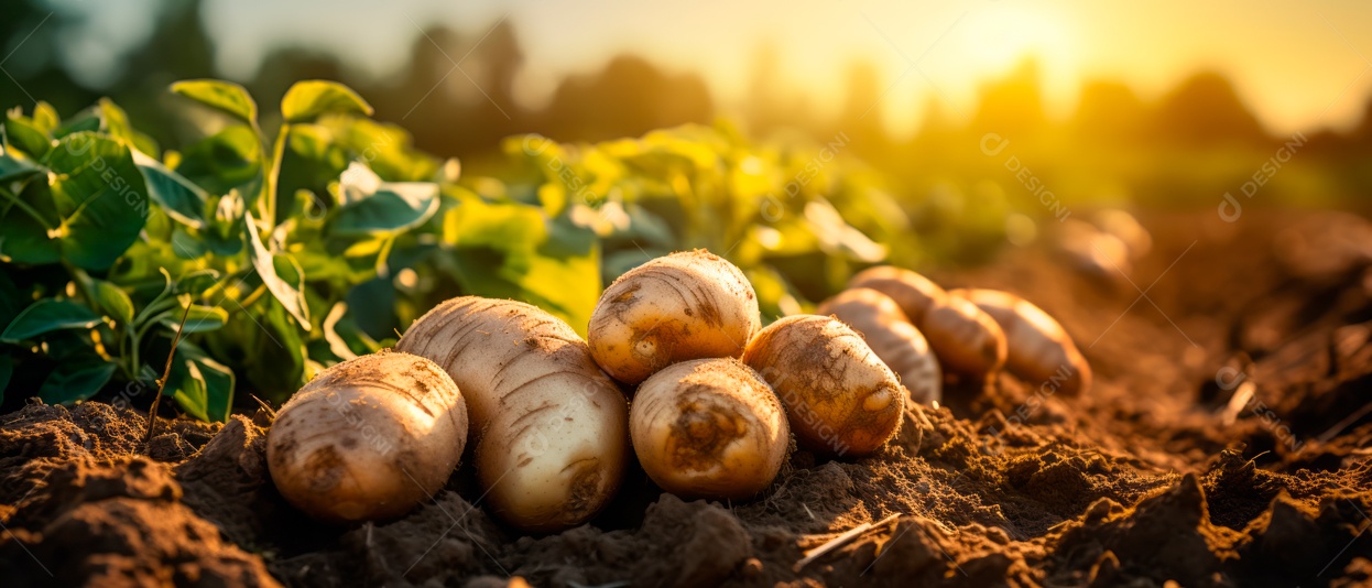 Mãos de pessoas cuidando da colheita de batata.