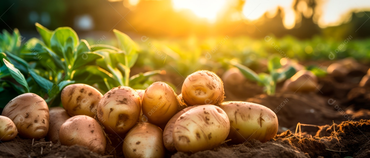 Mãos de pessoas tendendo a colher batatas.