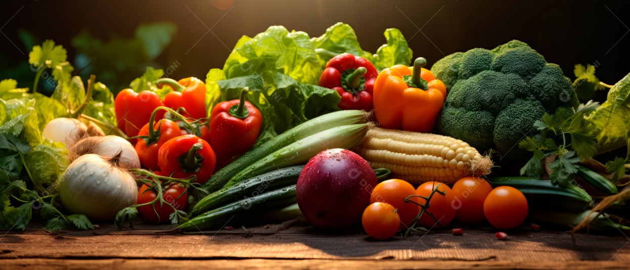 Pilha de vários produtos vegetais da fazenda.