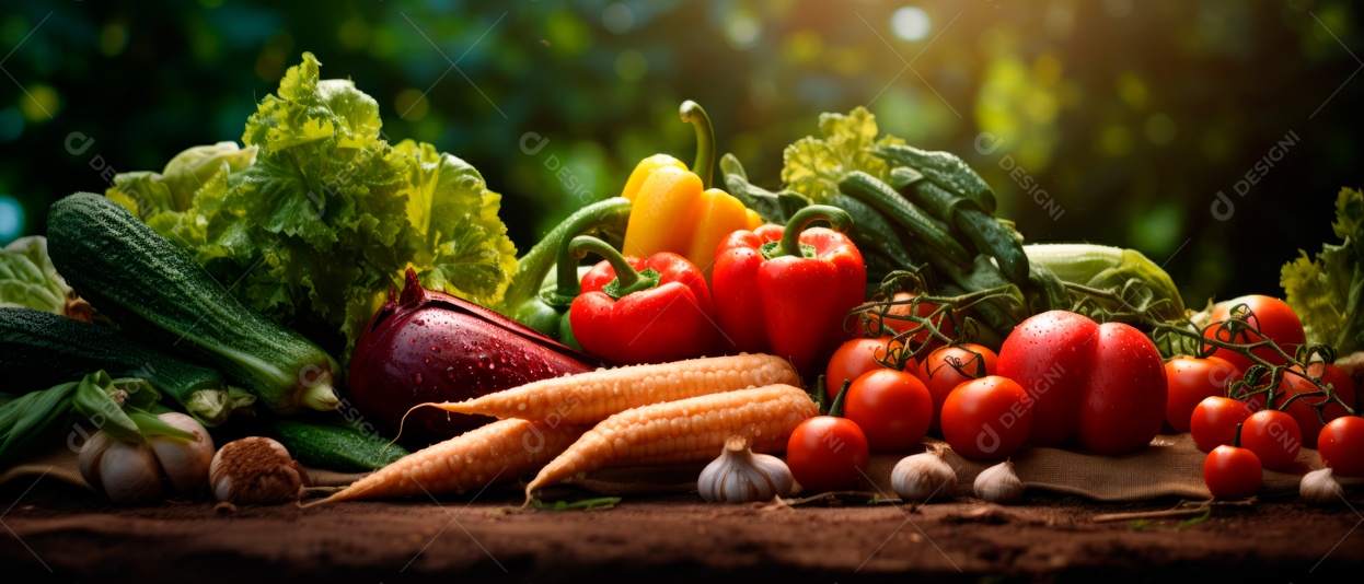 Pilha de vários produtos vegetais da fazenda.