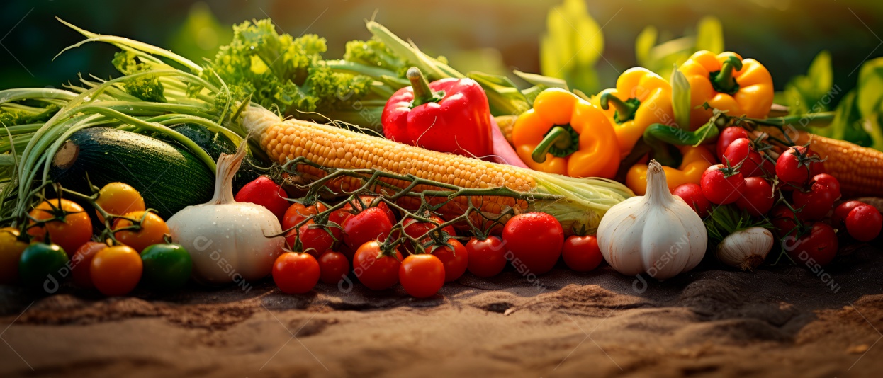 Pilha de vários produtos vegetais da fazenda.