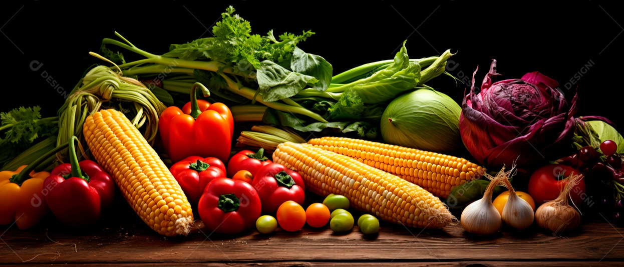 Pilha de vários produtos vegetais da fazenda.