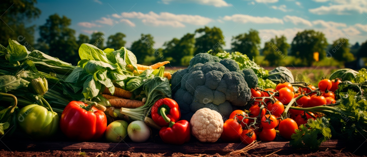 Pilha de vários produtos vegetais da fazenda.