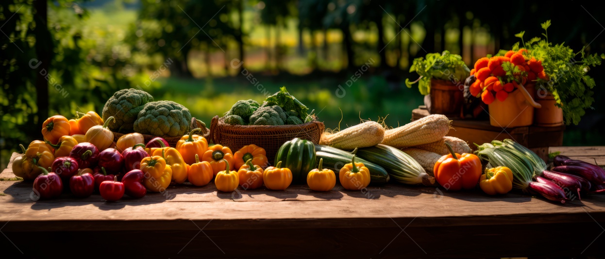 Pilha de vários produtos vegetais da fazenda.
