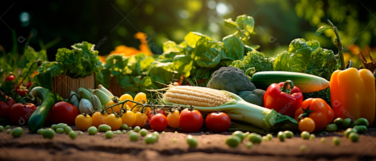 Pilha de vários produtos vegetais da fazenda.