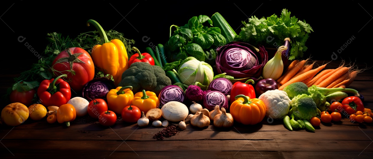 Pilha de vários produtos vegetais da fazenda.