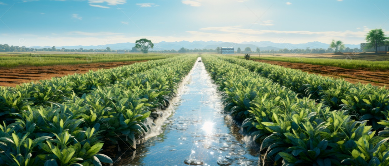 Cuidando de regar vegetais com um aspersor.