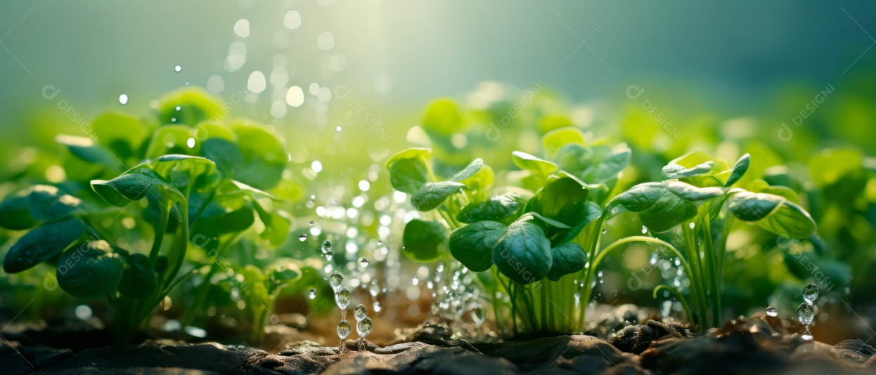 Cuidando de regar vegetais com um aspersor.