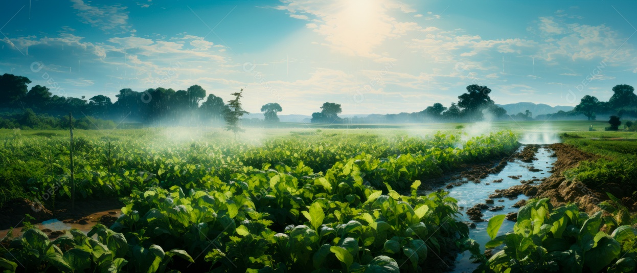 Cuidando de regar vegetais com um aspersor.
