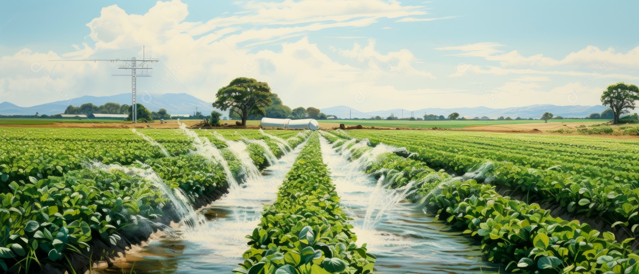 Cuidando de regar vegetais com um aspersor.