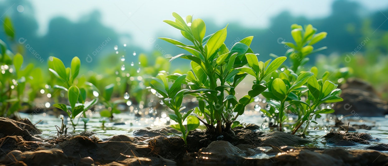 Cuidando de regar vegetais com um aspersor.