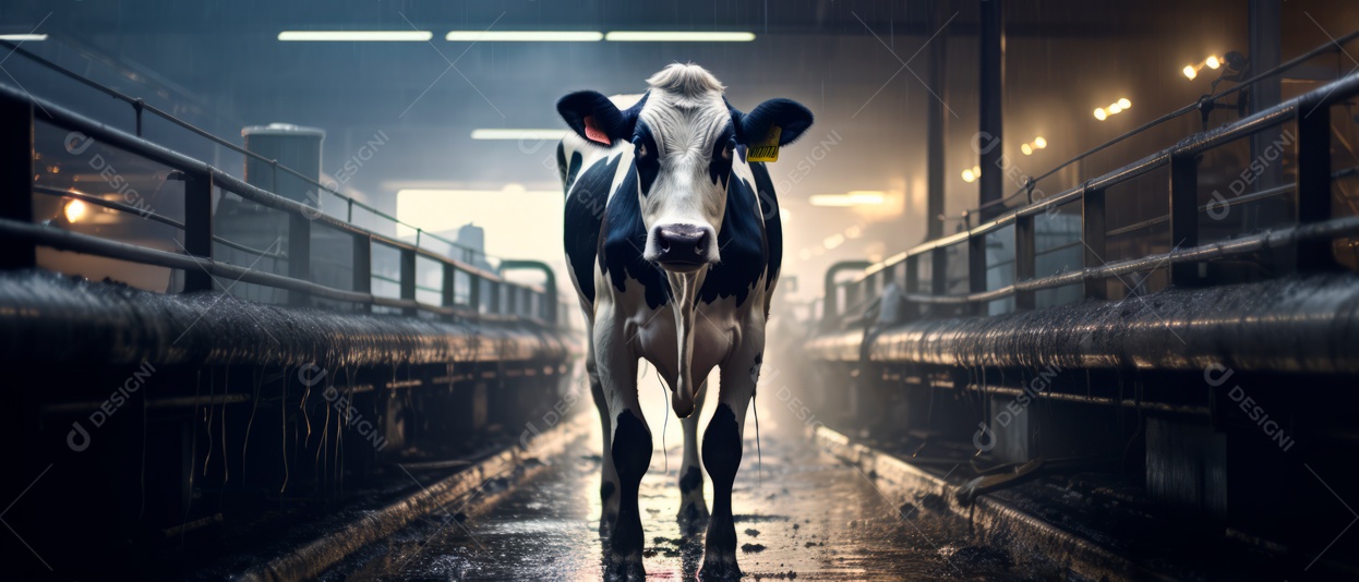 Dono da fazenda está cuidando das vacas leiteiras..