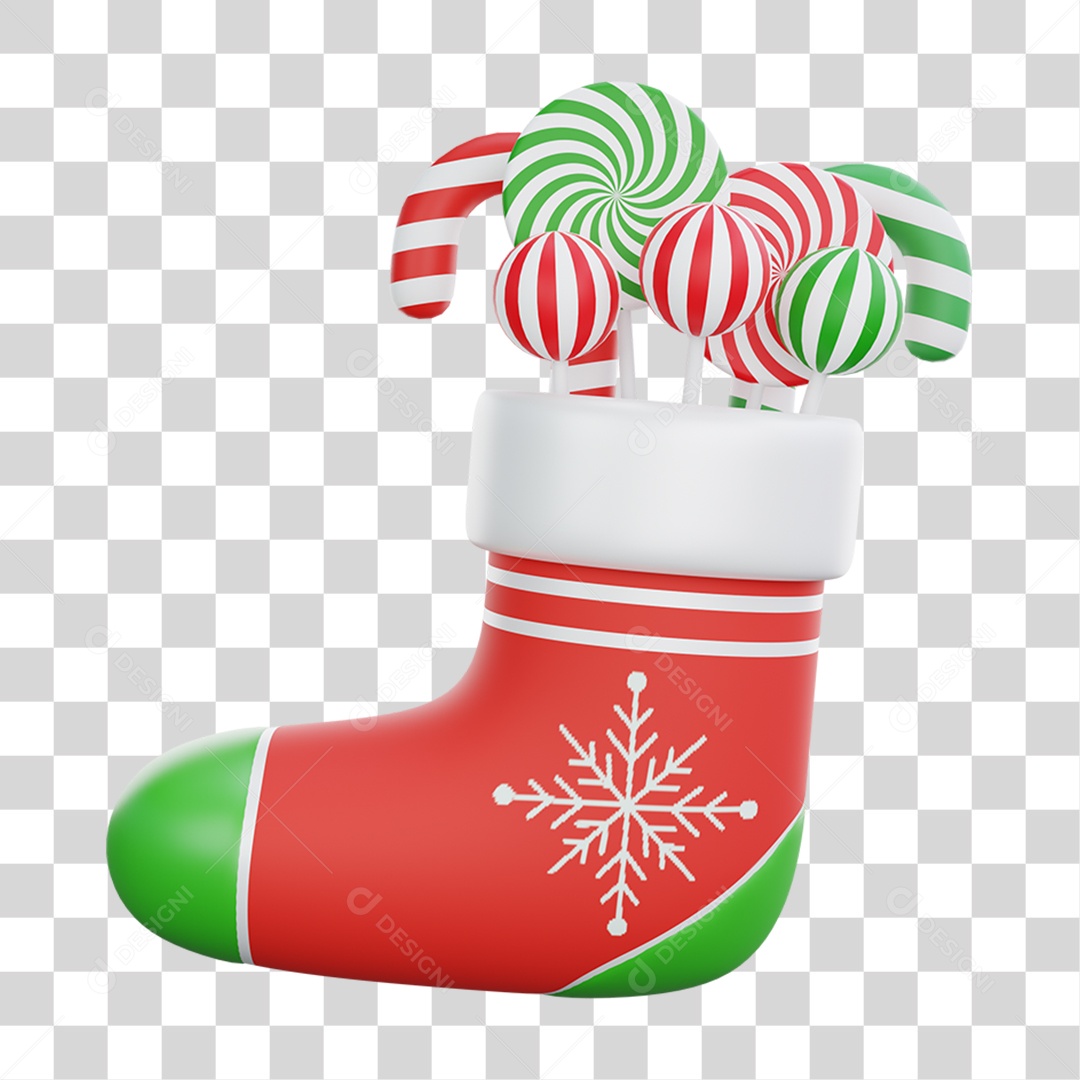 Elemento 3D Meia de Natal Feliz Natal PNG Transparente