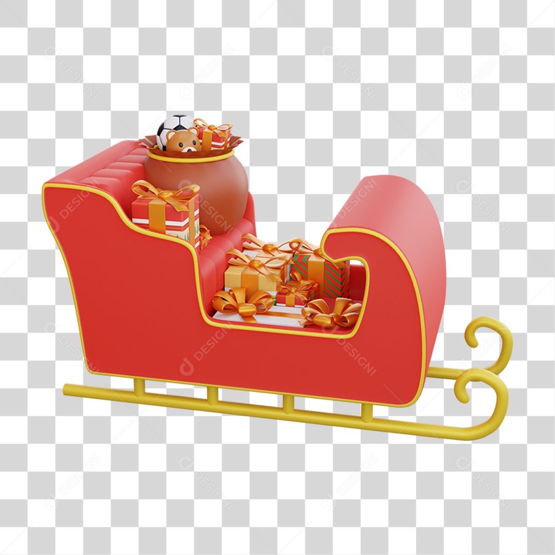 Elemento 3D Trenó de Natal Feliz Natal PNG Transparente