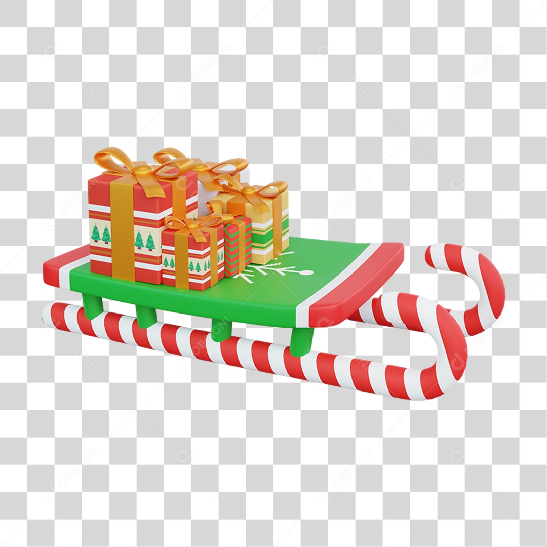 Elemento 3D Trenó de Natal Feliz Natal PNG Transparente