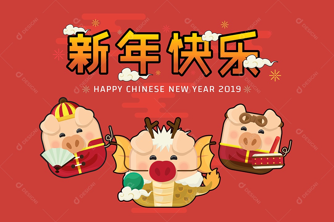 Feliz Ano Novo Chinês Ilustração Vetor EPS