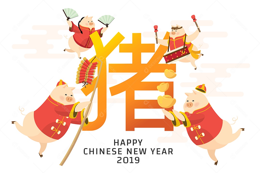 Feliz Ano Novo Chinês Ilustração Vetor EPS