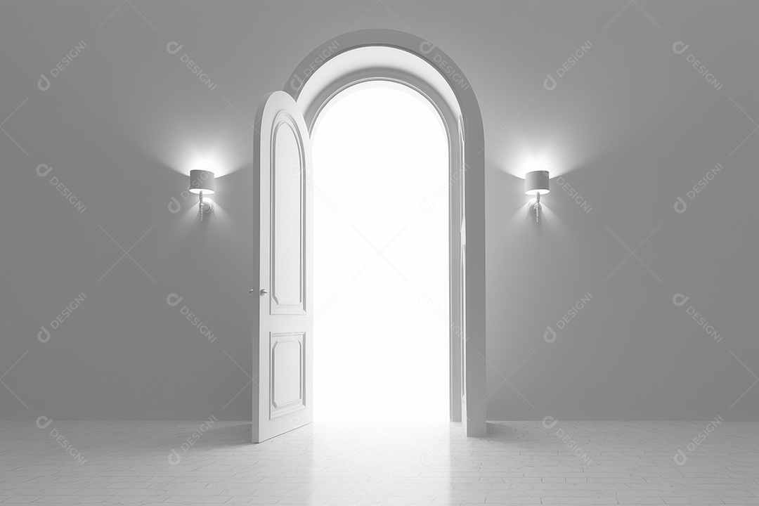 Porta de madeira aberta em parde com textura