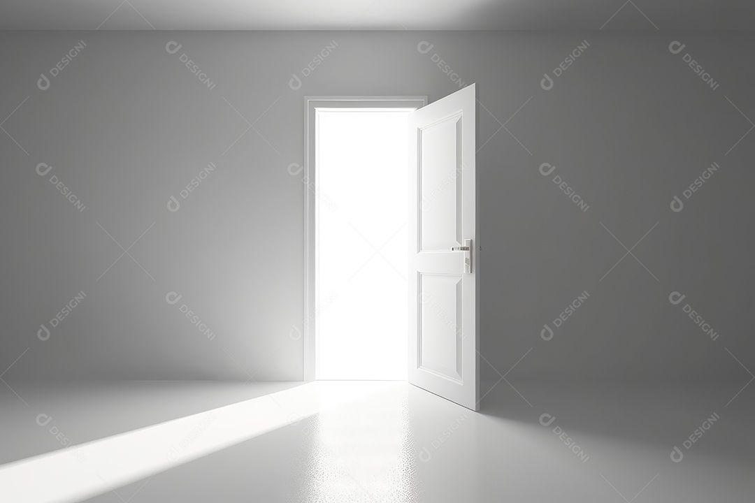 Porta aberta branca sobre uma parede vintage