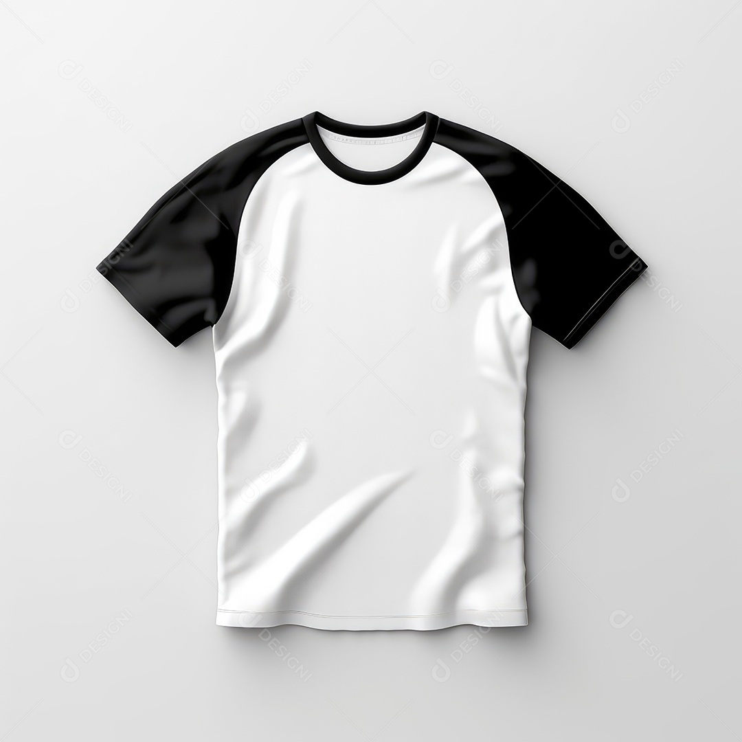 Camiseta branca com mangas preta sobre fundo branco