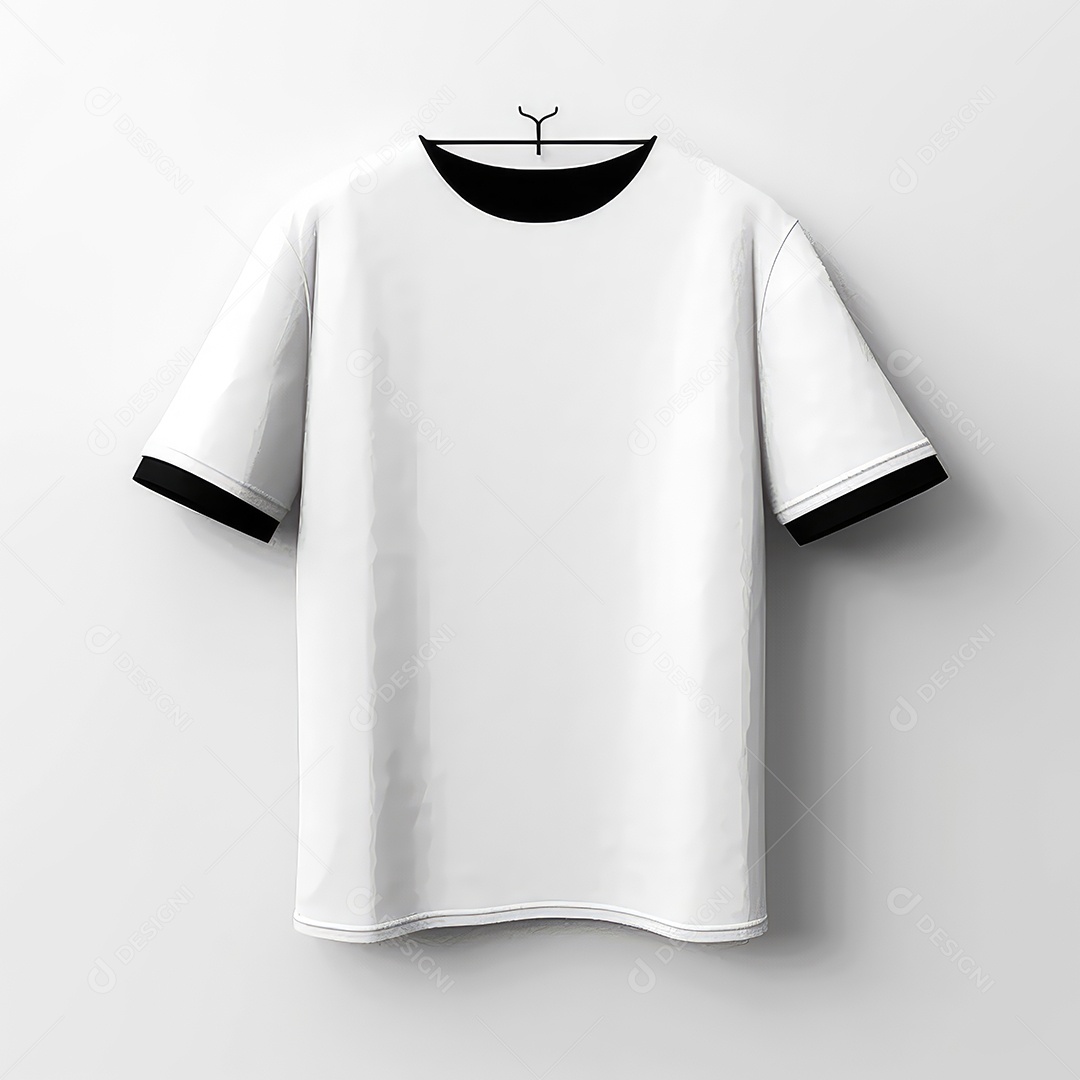 Camiseta branca com mangas preta sobre fundo branco