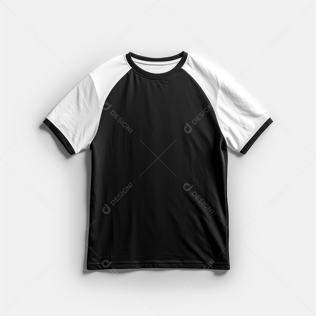 Camiseta preta simples com branco sobre fundo branco