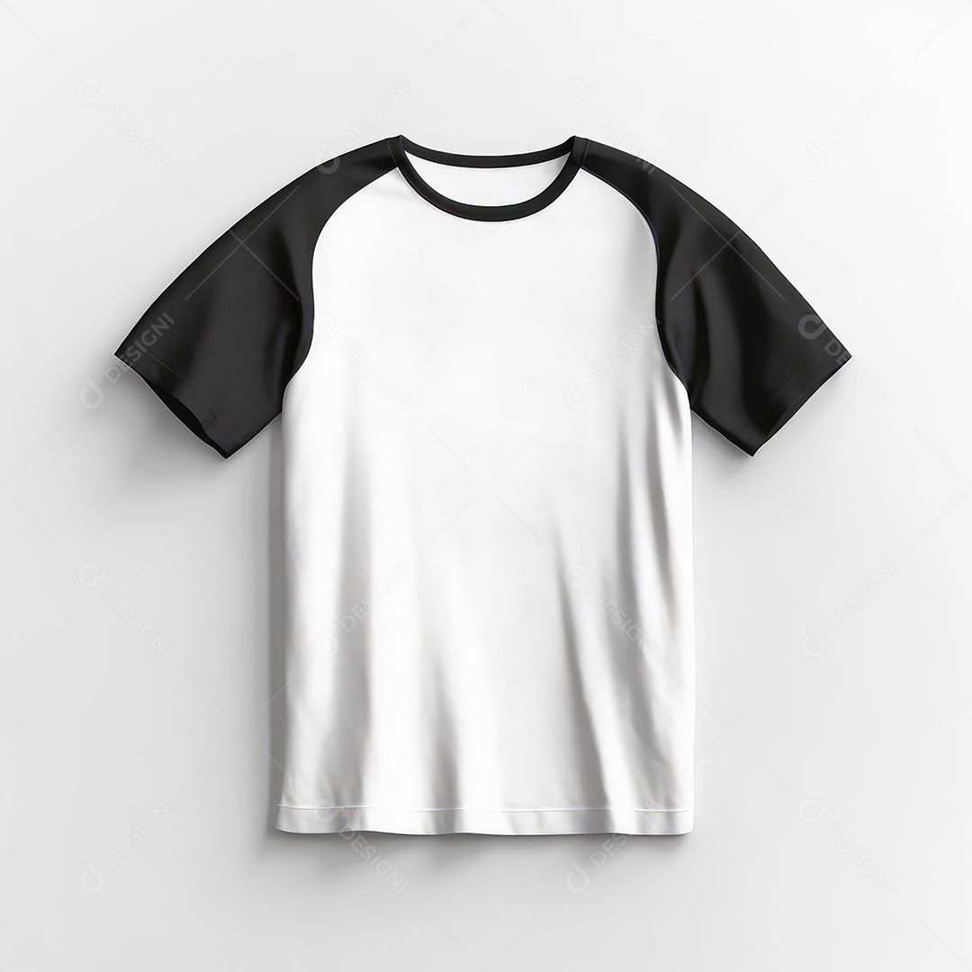 Camiseta branca com preto sobre fundo branco