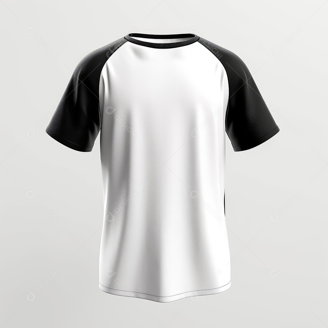 Camiseta branca com preto sobre fundo branco