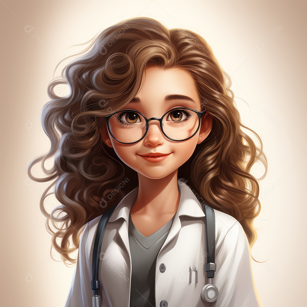 A imagem mostra uma jovem médica