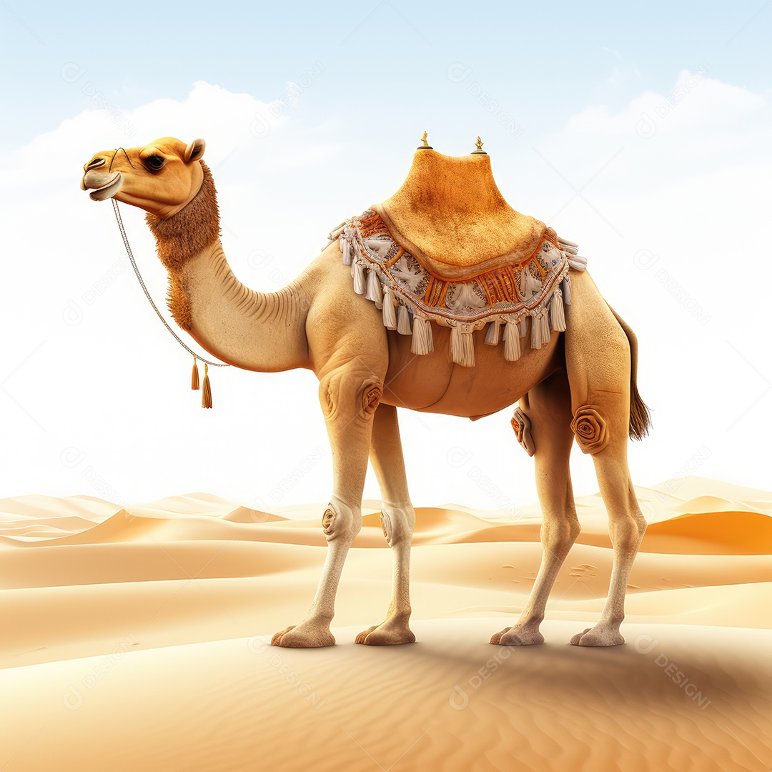 Camelos com sela para passeio no deserto
