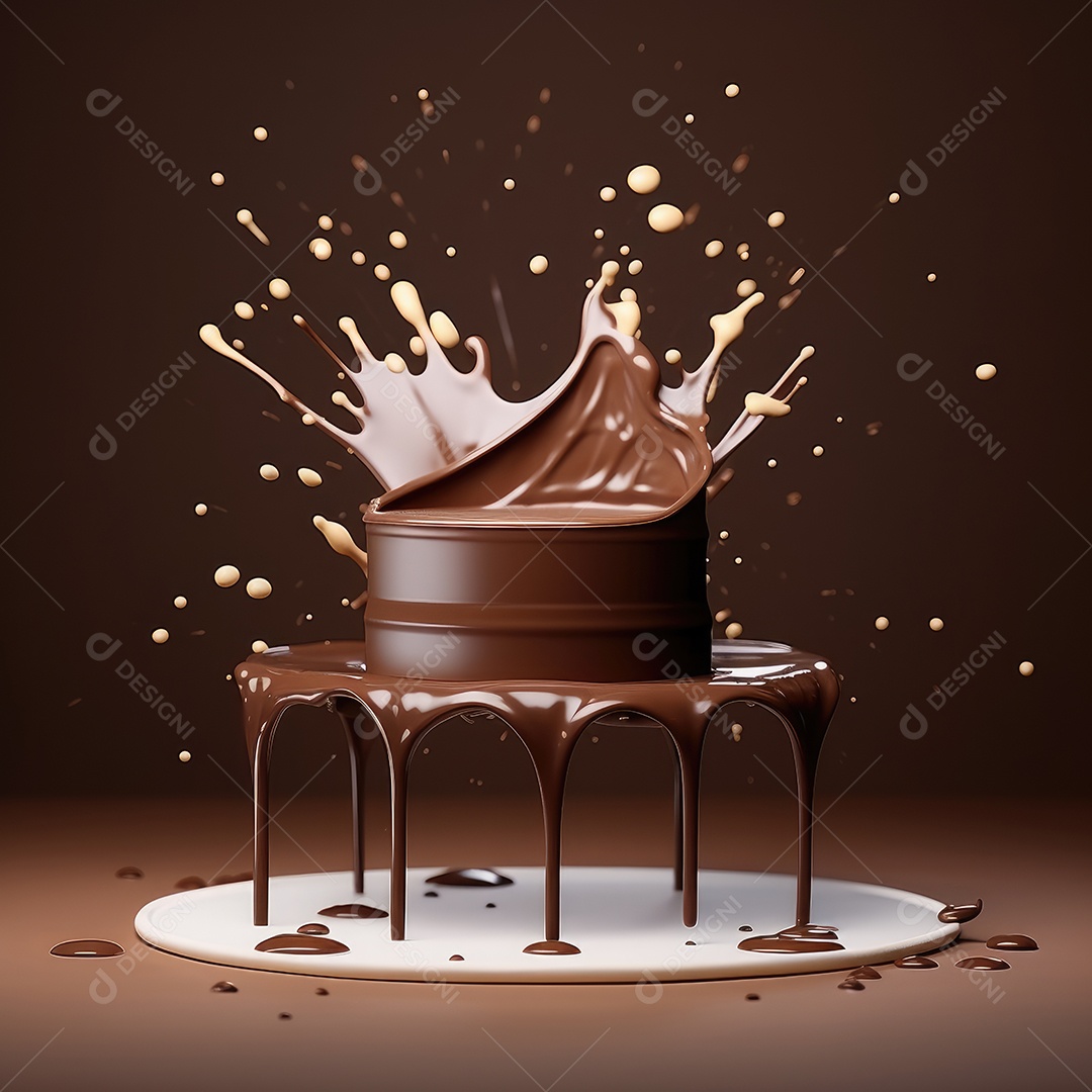 Fonte de chocolate deliciosa sobre bandeja fluante