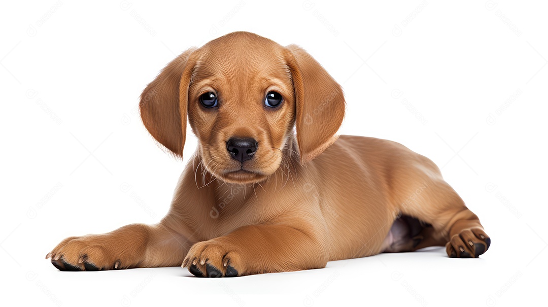 Cachorro deitado fofo sobre fundo branco